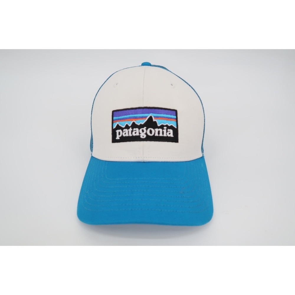 Patagonia P-6 Logo Trucker Hat White Vessel Blue Snapback‎ Mesh Cap WVLB